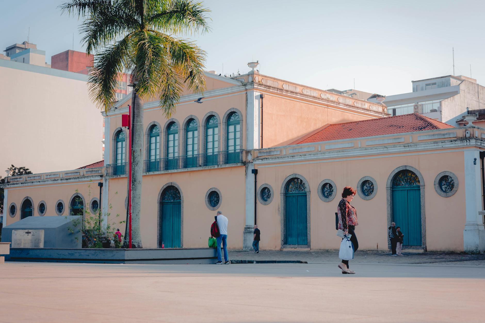 Vibrant scene of Mercado Público at downtown Florianópolis, capturing local architecture.