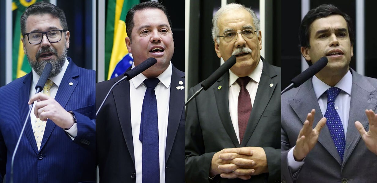 Mãos de um parlamentar votando em plenário, com o símbolo da justiça ao fundo, representando o debate sobre imunidade.